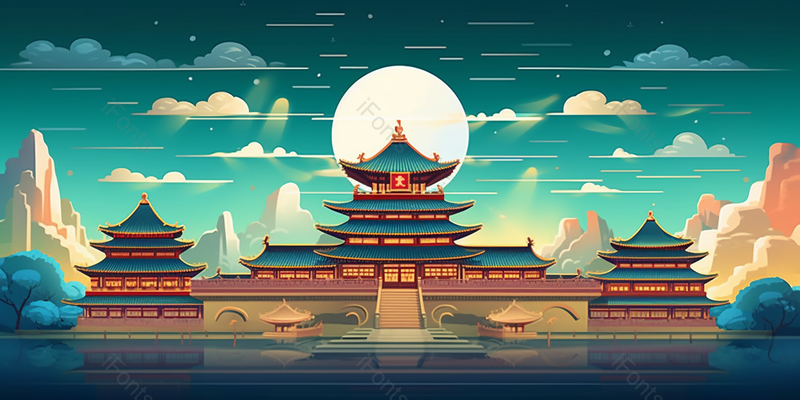 中秋节中国风宫殿背景,插画/手绘图,插画/手绘图库,插画/手绘图下载,插画/手绘